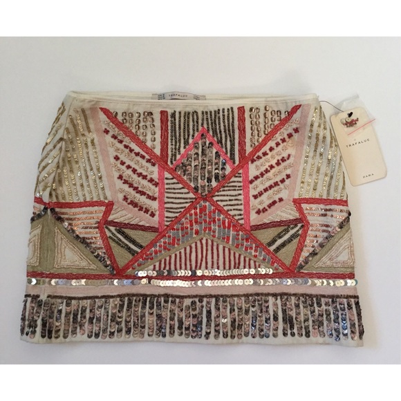 1 HOUR SALE Zara Mini skirt Pink Gray Embellished - Picture 4 of 8